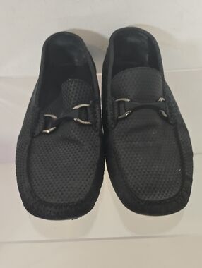 Bugatchi Black Textured Slip-On Loafers with Metal Bit